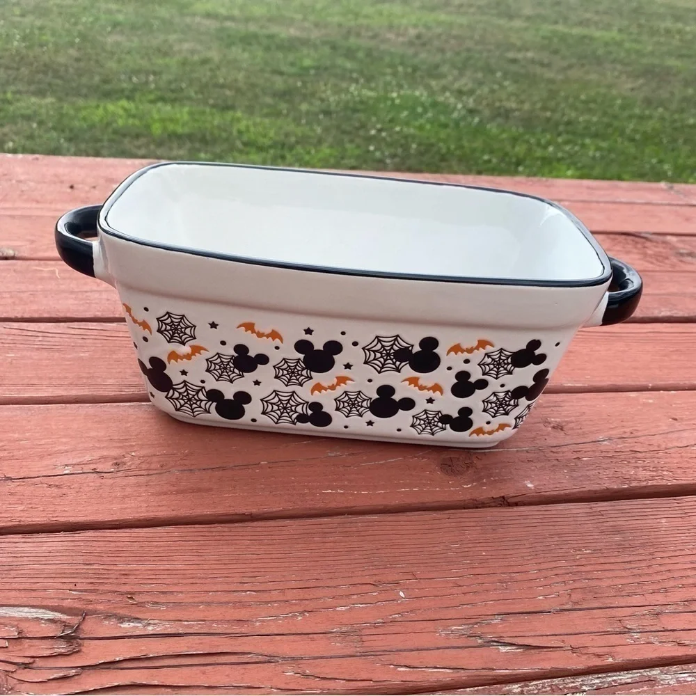 Disney Mickey Mouse Halloween Baking Loaf Pan Dish NEW Ceramic Handles Spider
